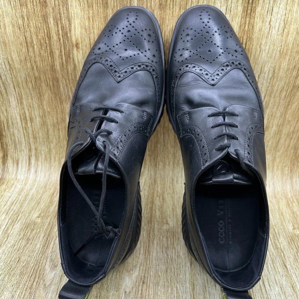 ECCO Vitrus ST.1 Hybrid Wingtip Oxford Men's 11 Black Leather Brogue Dress Shoes